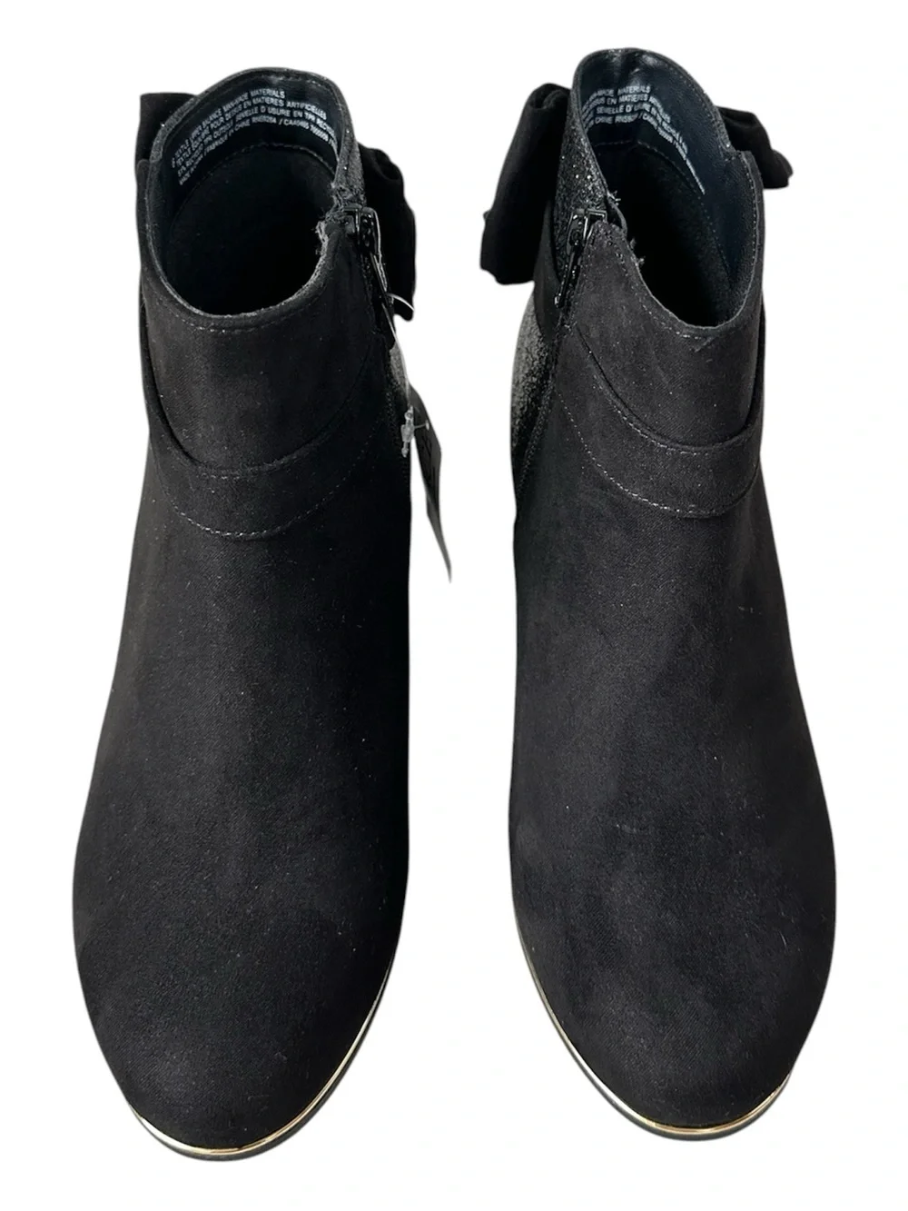 THE CHILDREN’S PLACE Girls Black Suede Glitter Gold Trim Bow Boots Size 6 NWT